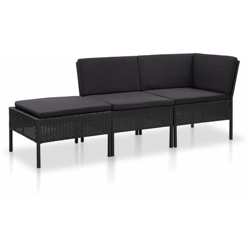 Set Divani da Giardino 3 pz con Cuscini in Polyrattan Nero Modello 2 - Nero - Vidaxl