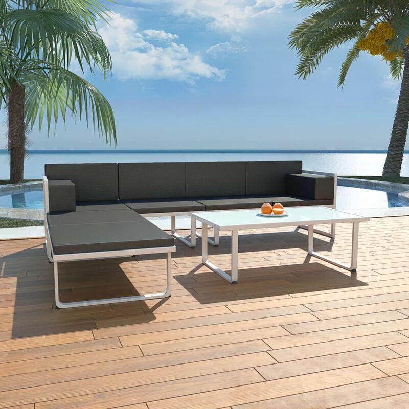 Set Divani da Giardino 4 pz con Cuscini in Alluminio Nero - Nero - Vidaxl