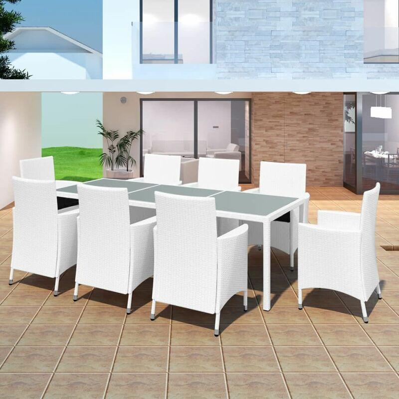Set da Pranzo da Giardino 9 pz in Polyrattan Bianco Crema - Bianco - Vidaxl