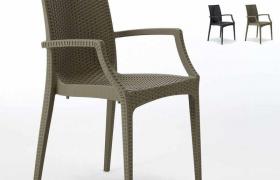 20 Sedie poltrone braccioli per bar giardino Poly rattan Bistrot Arm Marrone - Grand Soleil