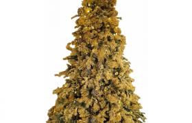 Albero Di Natale Artificiale Innevato 240 Cm 2850 Punte Glitterato Oro Con Led Manieri Gold Shine
