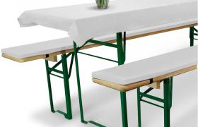 Set birreria: 1 tovaglia &amp; 2 Cuscini per panche Comfort XS - per sagre ristorazione ricevimenti Catering Bianco, Ø70x220 cm - Beautissu