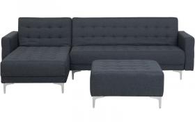 Divano letto angolare con ottomano in tessuto grigio scuro destro ABERDEEN - BELIANI