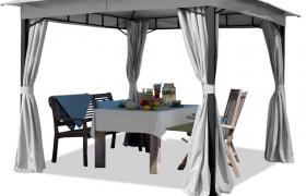 Tendapro.it - Gazebo da Giardino 3x3 m con telo impermeabile da ca. 180g/m² - 4 pareti laterali grigio chiaro – profilo da 6x6cm