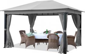 Gazebo da Giardino ca. 3x4m ALU PREMIUM con copertura del tetto impermeabile ca. 220 g/m² - 4 pareti laterali grigio chiaro - profilo da ca. 9x9cm