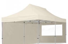 Tendapro.it - Gazebo Pieghevole Giardino 3x6m - 2 laterali Alluminio Telo PES300 100% Impermeabile Padiglione Mercati Sagre crema