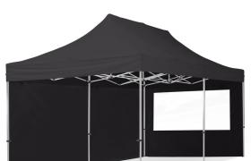 Tendapro.it - Gazebo Pieghevole Giardino 3x6m - 2 laterali Alluminio Telo PES300 100% Impermeabile Padiglione Mercati Sagre nero