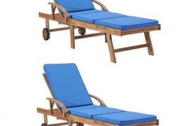 Lettini Prendisole con Cuscini 2 pz Legno Massello di Teak Blu VD51908 - Hommoo