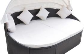 Lettino Prendisole con Baldacc no in Polyrattan Marrone VD24301 - Hommoo
