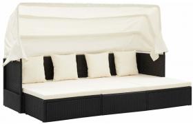 Lettino Prendisole con Tetto Nero 200x60x124 cm in Polyrattan VD52875 - Hommoo