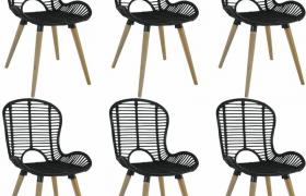 Sedie da Pranzo 6 pz Nere in Rattan Naturale VD18051 - Hommoo