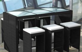 Set da Bar da Giardino 7 pz con Cuscini in Polyrattan Nero VD24305 - Hommoo