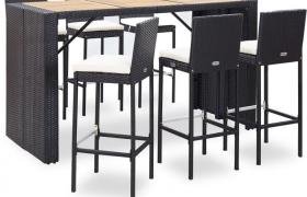 Set da Bar da Giardino 7 pz con Cuscini in Polyrattan Nero VD53401 - Hommoo