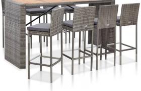 Set da Bar da Giardino 9 pz Polyrattan e Legno Acacia Grigio VD52871 - Hommoo