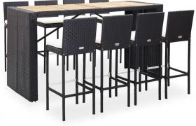 Set da Bar da Giardino 9 pz Polyrattan e Legno di Acacia Nero VD53405 - Hommoo