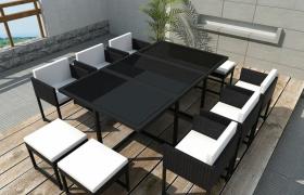 Set da Pranzo da Giardino 11 pz con Cuscini in Polyrattan Nero VD24831 - Hommoo
