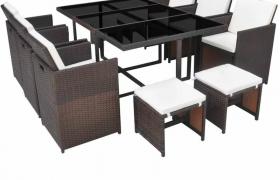 Set da Pranzo da Giardino 11 pz con Cuscini Polyrattan Marrone VD24655 - Hommoo