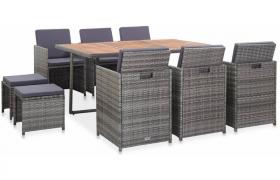 Set da Pranzo da Giardino 11 pz Polyrattan e Acacia Antracite VD52912 - Hommoo