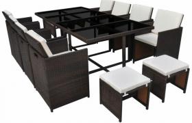 Set da Pranzo da Giardino 13 pz con Cuscini Polyrattan Marrone VD24656 - Hommoo