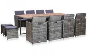 Set da Pranzo da Giardino 13 pz Polyrattan e Acacia Antracite VD52913 - Hommoo