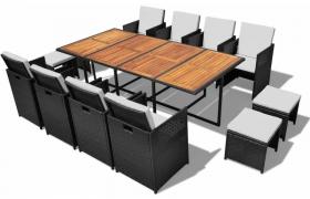 Set da Pranzo da Giardino 13 pz Polyrattan e Legno Acacia Nero VD24660 - Hommoo