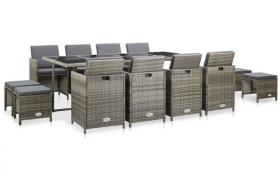 Set da Pranzo da Giardino 13pz con Cuscini in Polyrattan Grigio VD27537 - Hommoo