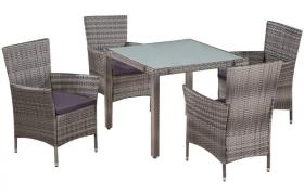 Hommoo Set da Pranzo da Giardino 5 pz con Cuscini in Polyrattan Grigio VD25857