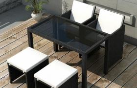 Set da Pranzo da Giardino 5 pz con Cuscini in Polyrattan Nero VD24649 - Hommoo