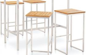 Hommoo Set da Pranzo da Giardino 5 pz in Legno di Teak e Acciaio Inox VD40062