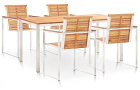 Set da Pranzo da Giardino 5 pz Massello Acacia e Acciaio Inox VD48538 - Hommoo