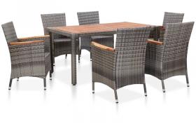 Set da Pranzo da Giardino 7 pz con Cuscini in Polyrattan Grigio VD52861 - Hommoo