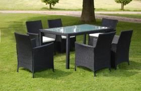 Set da Pranzo da Giardino 7 pz con Cuscini in Polyrattan Nero VD25092 - Hommoo