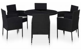 Set da Pranzo da Giardino 7 pz con Cuscini in Polyrattan Nero VD25720 - Hommoo
