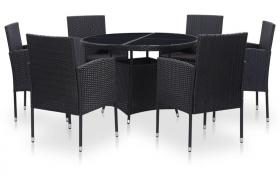 Set da Pranzo da Giardino 7 pz con Cuscini in Polyrattan Nero VD45503 - Hommoo