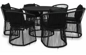 Hommoo Set da Pranzo da Giardino 7 pz con Cuscini in Rattan PVC Nero VD46573