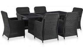Set da Pranzo da Giardino 7 pz in Polyrattan Nero VD45584 - Hommoo