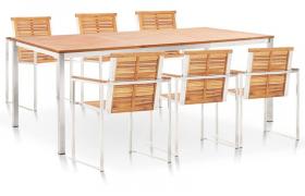 Set da Pranzo da Giardino 7 pz Massello Acacia e Acciaio Inox VD48541 - Hommoo