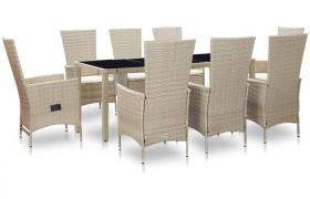 Set da Pranzo da Giardino 9 pz con Cuscini in Polyrattan Beige VD45376 - Hommoo