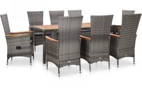 Set da Pranzo da Giardino 9 pz con Cuscini in Polyrattan Grigio VD45375 - Hommoo