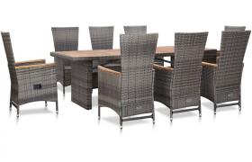 Set da Pranzo da Giardino 9 pz con Cuscini in Polyrattan Grigio VD45381 - Hommoo