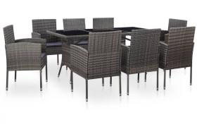 Set da Pranzo da Giardino 9 pz con Cuscini in Polyrattan Grigio VD45499 - Hommoo