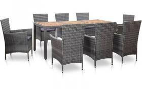 Set da Pranzo da Giardino 9 pz con Cuscini in Polyrattan Grigio VD52846 - Hommoo