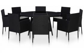 Set da Pranzo da Giardino 9 pz con Cuscini in Polyrattan Nero VD25721 - Hommoo