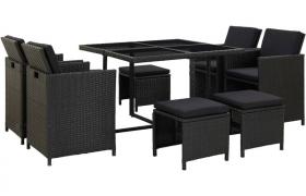 Set da Pranzo da Giardino 9 pz con Cuscini in Polyrattan Nero VD31256 - Hommoo