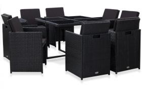 Hommoo Set da Pranzo da Giardino 9 pz con Cuscini in Polyrattan Nero VD45481