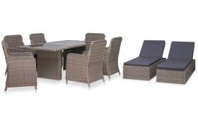 Set da Pranzo da Giardino 9 pz con Lettini Polyrattan Marrone VD25916 - Hommoo