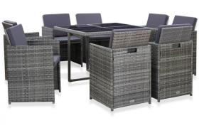 Set da Pranzo da Giardino 9 pz e Cuscini Polyrattan Antracite VD45480 - Hommoo