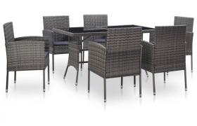 Set da Pranzo per Esterni 7 pz con Cuscini in Polyrattan Grigio VD45498 - Hommoo