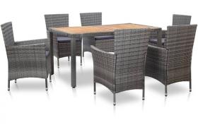Set da Pranzo per Esterni 7 pz con Cuscini in Polyrattan Grigio VD52847 - Hommoo