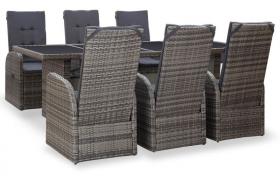 Set da Pranzo per Esterni 7 pz con Cuscini in Polyrattan Grigio VD52851 - Hommoo